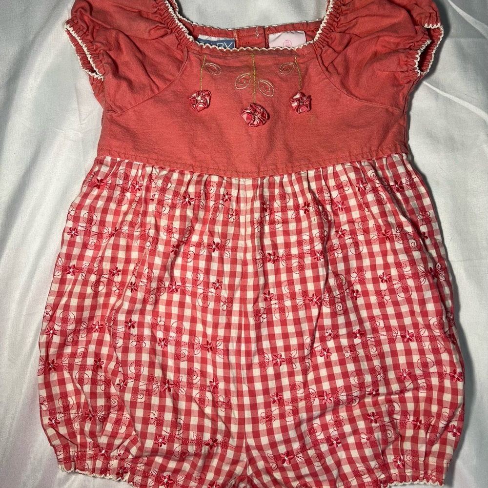 Vintage Baby Headquarters‎ Pink Gingham Floral Bubble Romper Girls 24M